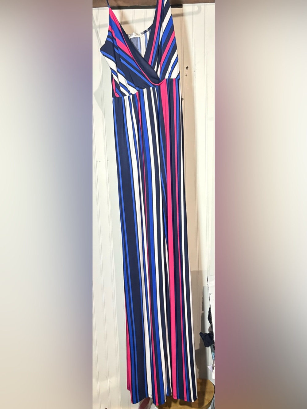 Striped Maxi Jumpsuit  in Navy, Pink & White